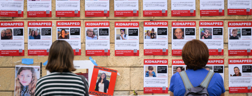 TEL AVIV, ISRAEL - OCTOBER 18: Photographs of some of those taken hostage by Hamas during their recent attacks are seen on October 18, 2023 in Tel Aviv, Israel. As Israel prepares to invade the Gaza Strip in its campaign to vanquish Hamas, the Palestinian militant group that launched a deadly attack in southern Israel on October 7th, worries are growing of a wider war with multiple fronts, including at the country's northern border with Lebanon. Countries have scrambled to evacuate their citizens from Israel, and Israel has begun relocating residents some communities on its northern border. Meanwhile, hundreds of thousands of residents of northern Gaza have fled to the southern part of the territory, following Israel's vow to launch a ground invasion. (Photo by Leon Neal/Getty Images)
