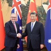 Chinese President Xi Jinping meets with Australian Prime Minister Anthony Albanese at the Great Hall of the People in Beijing, capital of China, Nov. 6, 2023. (Photo by Ding Haitao/Xinhua via Getty Images)