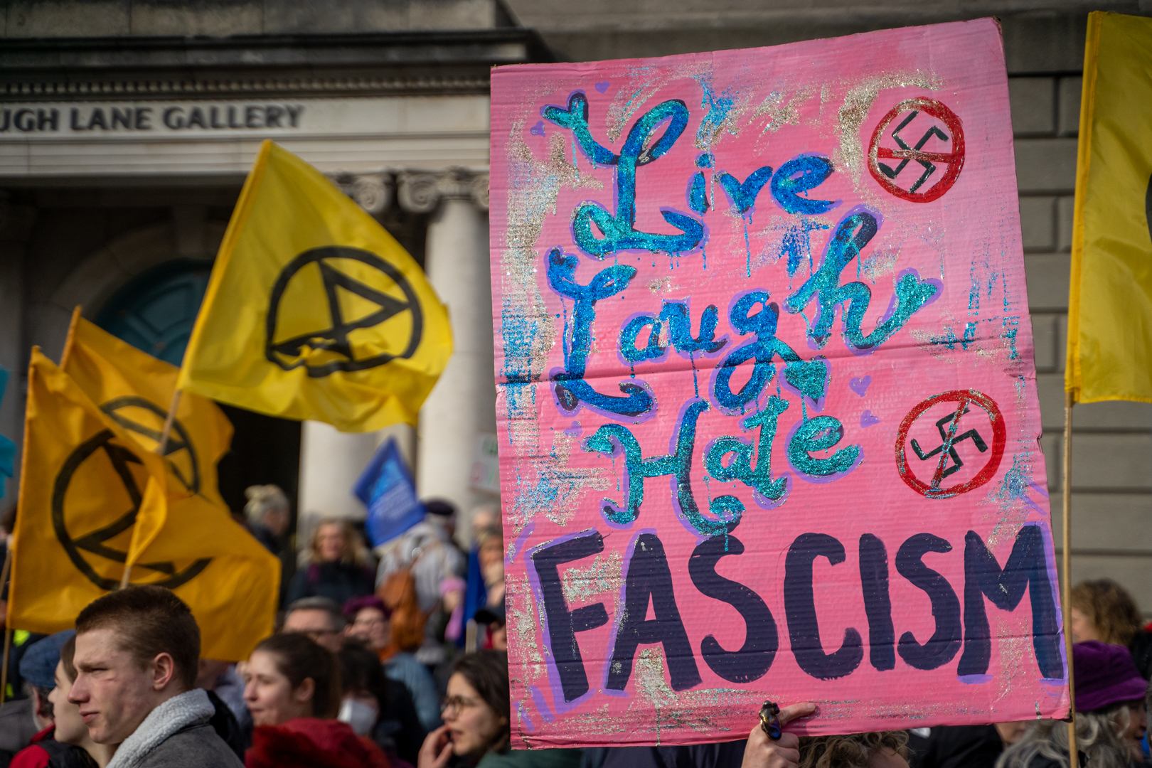 On 18 February, around 50,000 marchers rallied in Dublin and others in Sligo under the banner of "Ireland For All". The Dublin rally was organised by the newly founded organisation, "Le Chéile", which comprises almost 50 member organisations and which had called for a march in support of "diversity not division", and opposition to racism.