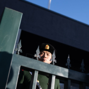 A Chinese paramilitary policeman stands guard at the Australian embassy in Beijing on January 25, 2019. - China said on January 24 that Chinese-Australian author and democracy advocate Yang Hengjun was detained on national security grounds, becoming the latest Western citizen to face such accusations from Beijing. (Photo by FRED DUFOUR / AFP) (Photo credit should read FRED DUFOUR/AFP via Getty Images)