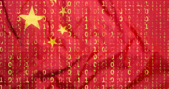 Data protection, binary code with China flag. Photo: Getty Images.