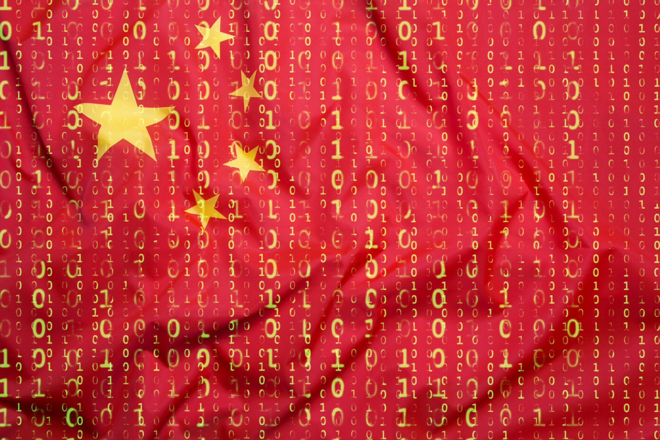 Data protection, binary code with China flag. Photo: Getty Images.