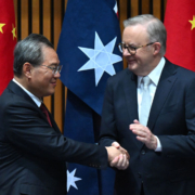 Image shows China’s Premier Li Qiang and Australia’s Prime Minister Anthony Albanese during a signing ceremony at Parliament House in Canberra. Photo: Lukas Coch/Getty Images