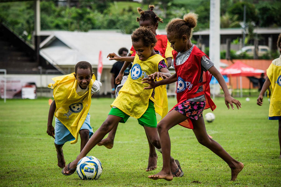 Children playing in the Just Play program in Vanuatu: Oceania Football Confederation via the Australian Department of Foreign Affairs and Trade
