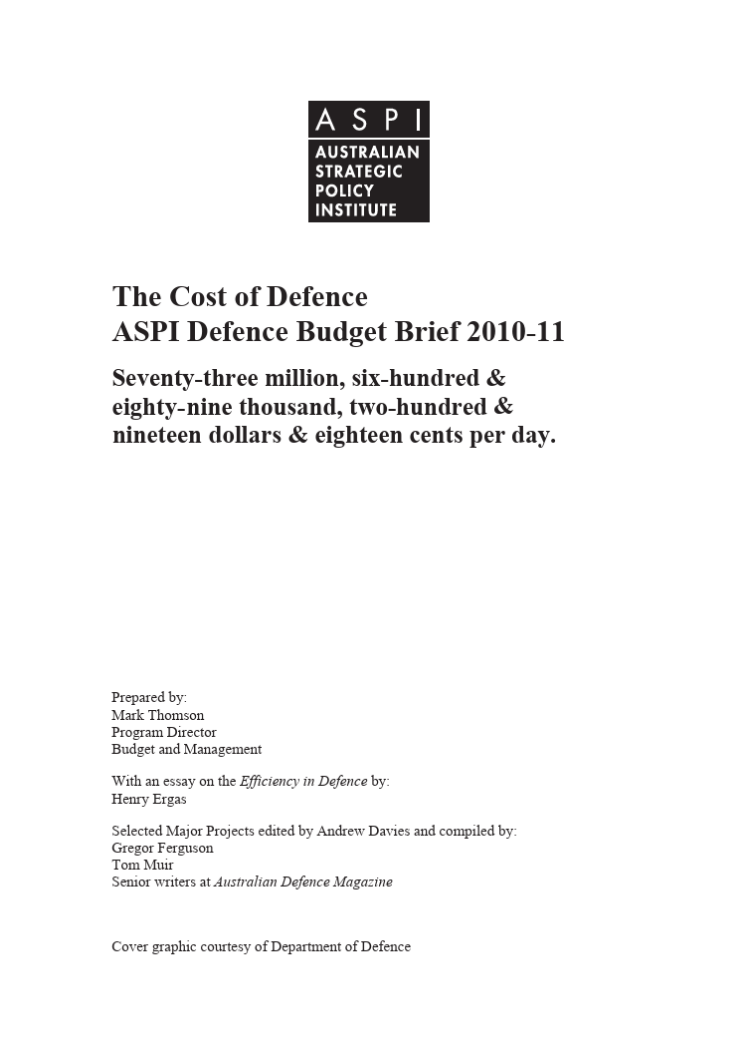 The Cost of Defence: ASPI Defence Budget Brief 2010-2011 - thumb
