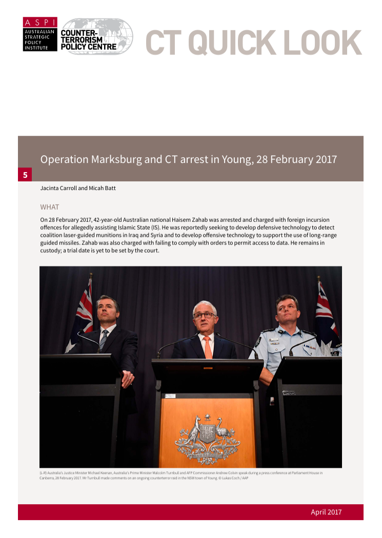 Operation Marksburg and CT arrest in Young, 28 February 2017 - report cover thumbnail